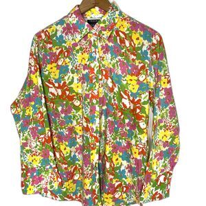 FOXCROFT Button Shirt Floral Long Sleeve Wrinkle Free Blouse Womens 6 S M